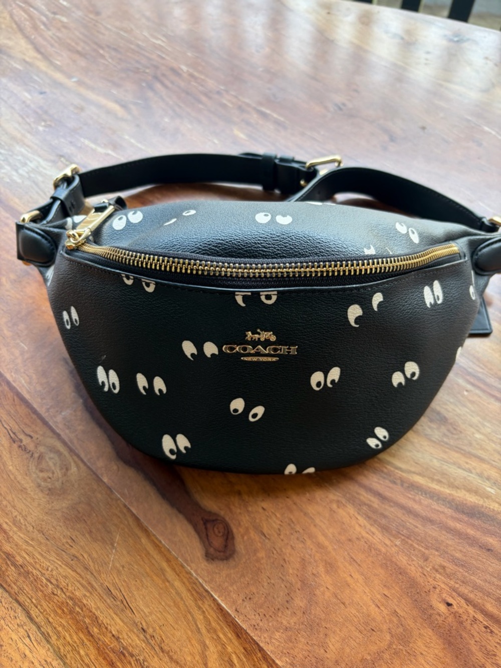 Coach Black Leather Belt Bag with White Eye Print Disney x Coach